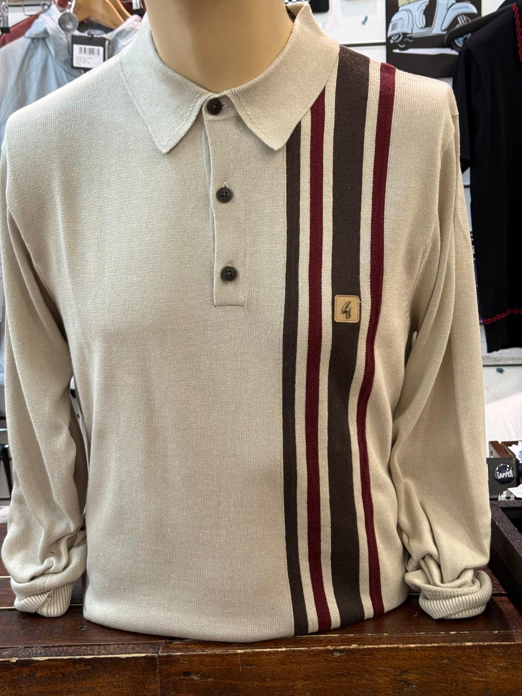 Gabicci Striped Long Sleeve Soda Polo