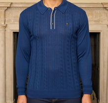 Load image into Gallery viewer, Gabicci Long Sleeve Cable Front Marino Knit Polo
