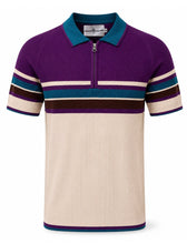 Load image into Gallery viewer, Madcap Meteor Mod Ribbed Zip Neck Polo Shirt - Birch/Purple
