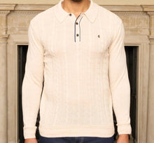 Load image into Gallery viewer, Gabicci Long Sleeve Cable Front Marino Knit Polo
